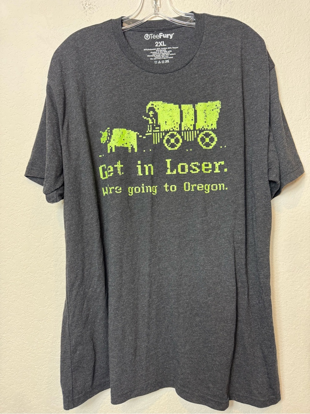 TeeFury Get in Loser Oregon Graphic Tee Charcoal Gray Oregon Trail 90s size 2XL